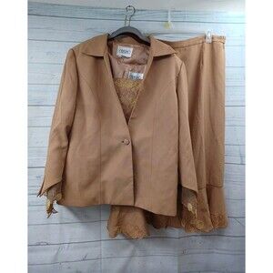 Carissimo 3 Pc Blazer Jacket Skirt Top Suit Set Sz 20 Beaded Mustard Embellished